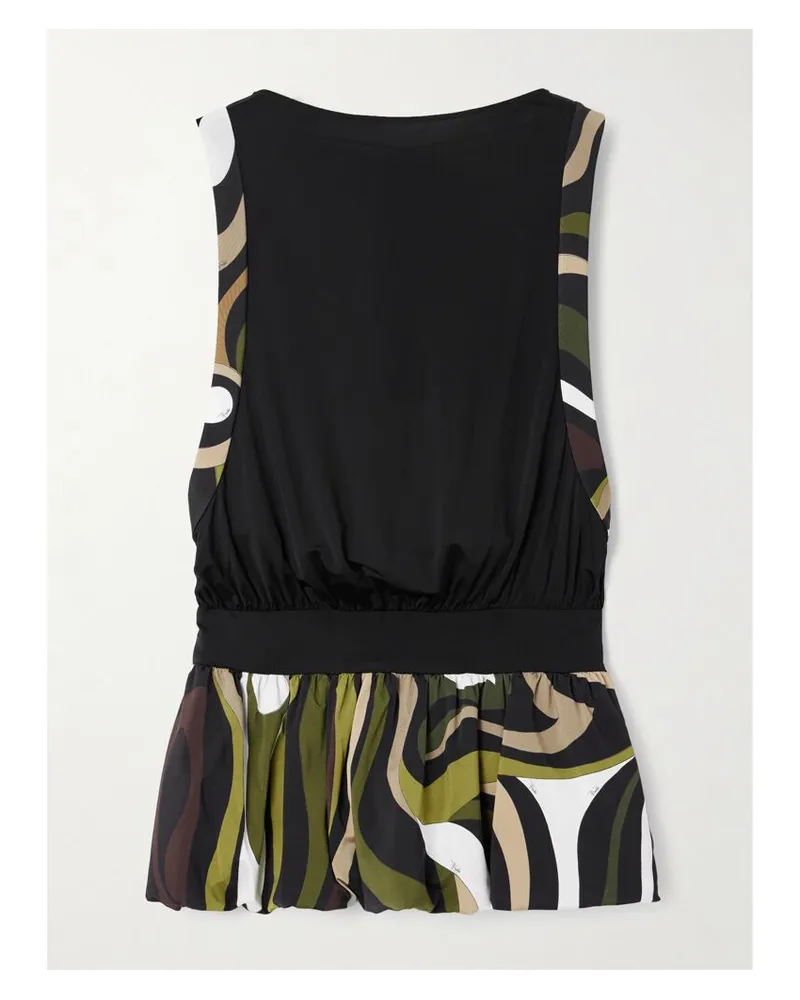 Emilio Pucci Minikleid Aus Bedrucktem, Glänzendem Stretch-jersey Mit Raffungen Und Rückenausschnitt - Schwarz Schwarz