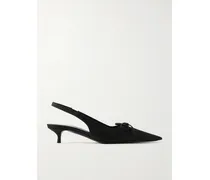 Knife Bow-embellished Twill Slingback Pumps - Black