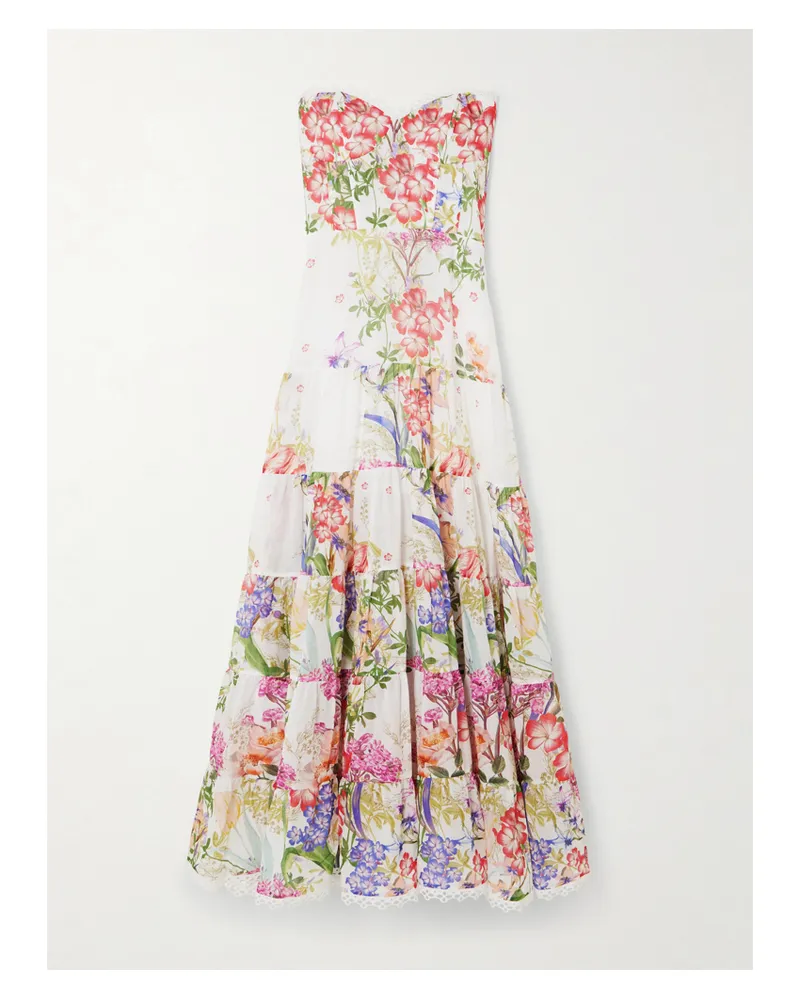 Charo Ruiz Danny Trägerloses Midikleid Aus Voile Aus Einer Baumwollmischung Mit Blumenprint - Weiß Weiß