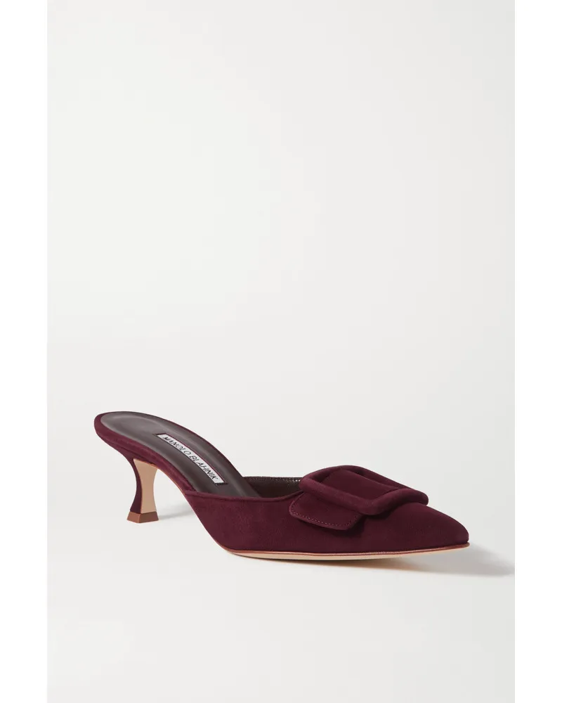 Manolo Blahnik Maysale 50 Mules aus Veloursleder Burgunder