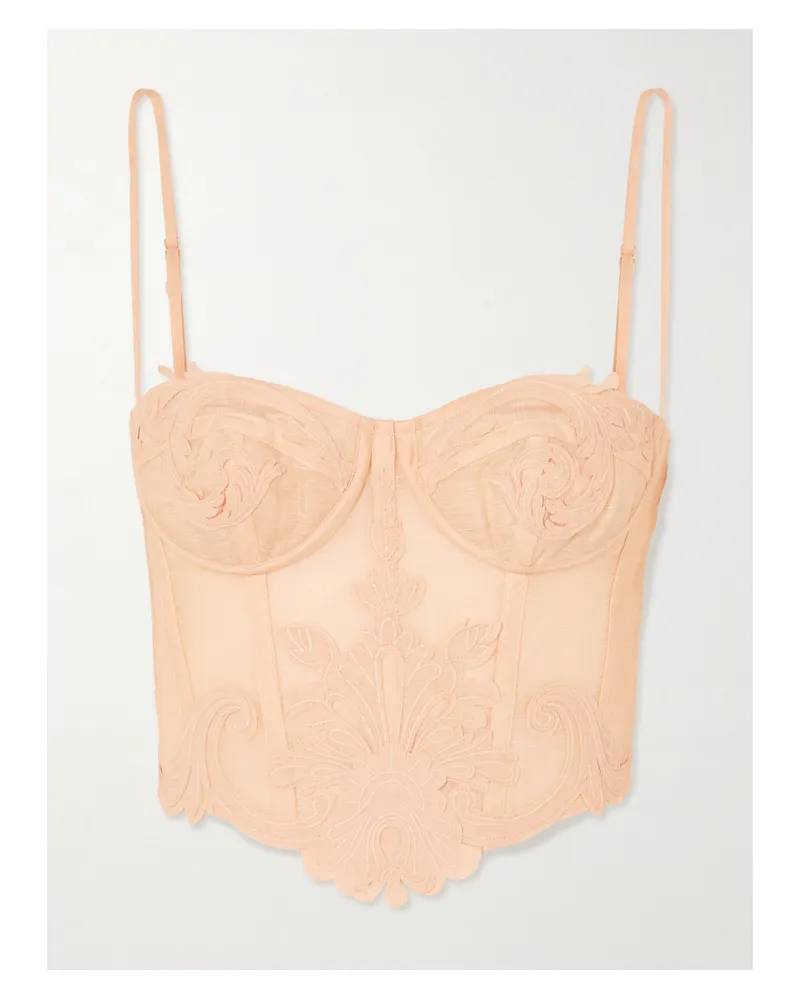 Zimmermann Rebellion Bustier Aus Einer Leinen-seidenmischung Mit Applikationen - Orange Orange