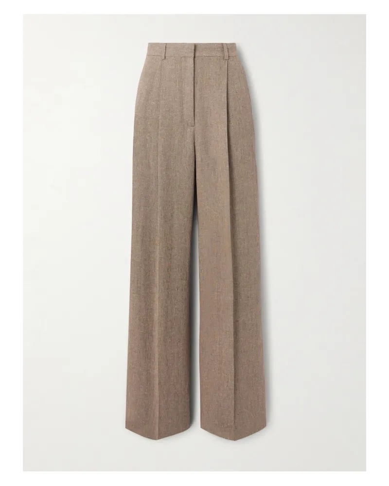 Loro Piana Kurt Pleated Linen Wide-leg Pants - Brown Brown