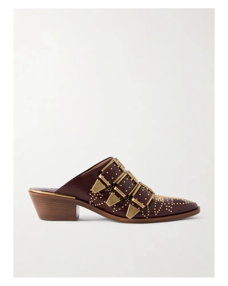 Chloé Susanna Studded Leather Mules - Brown Brown