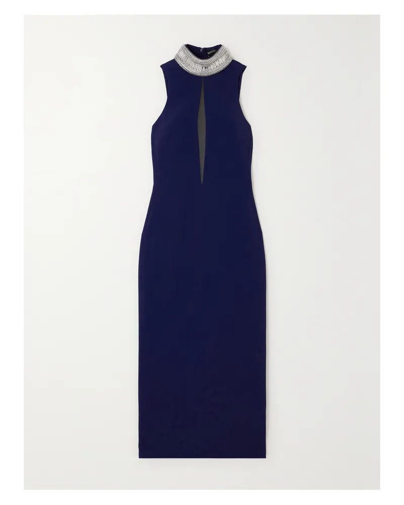 David Koma Midikleid Aus Stretch-cady Mit Tülleinsatz Und Kristallen - Blau Blau