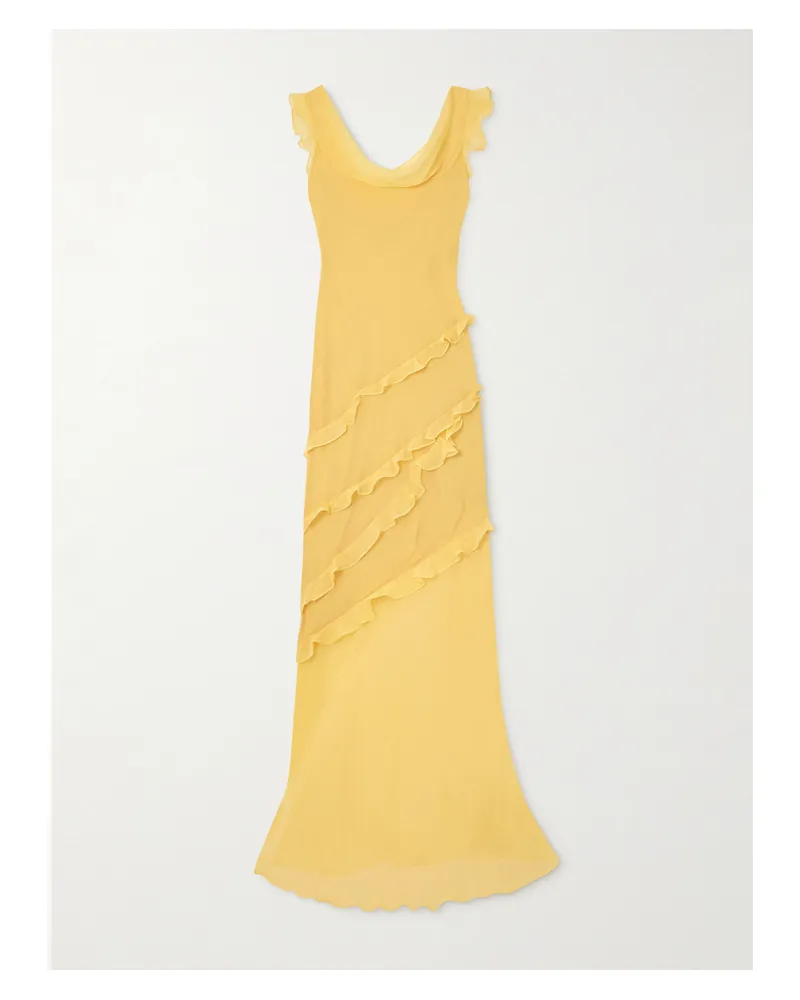 Saloni Renu Robe Aus Krepon Aus Einer Seidenmischung Mit Volants - Gelb Gelb