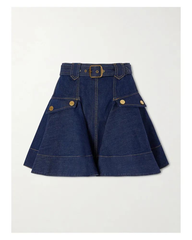 Zimmermann Belted Denim Mini Skirt - Blue Blue