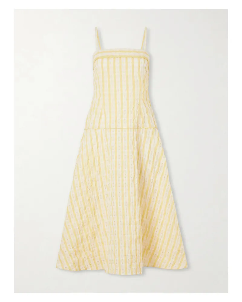 Rosie Assoulin Drop Me A Note Striped Seersucker Midi Dress - Yellow Yellow