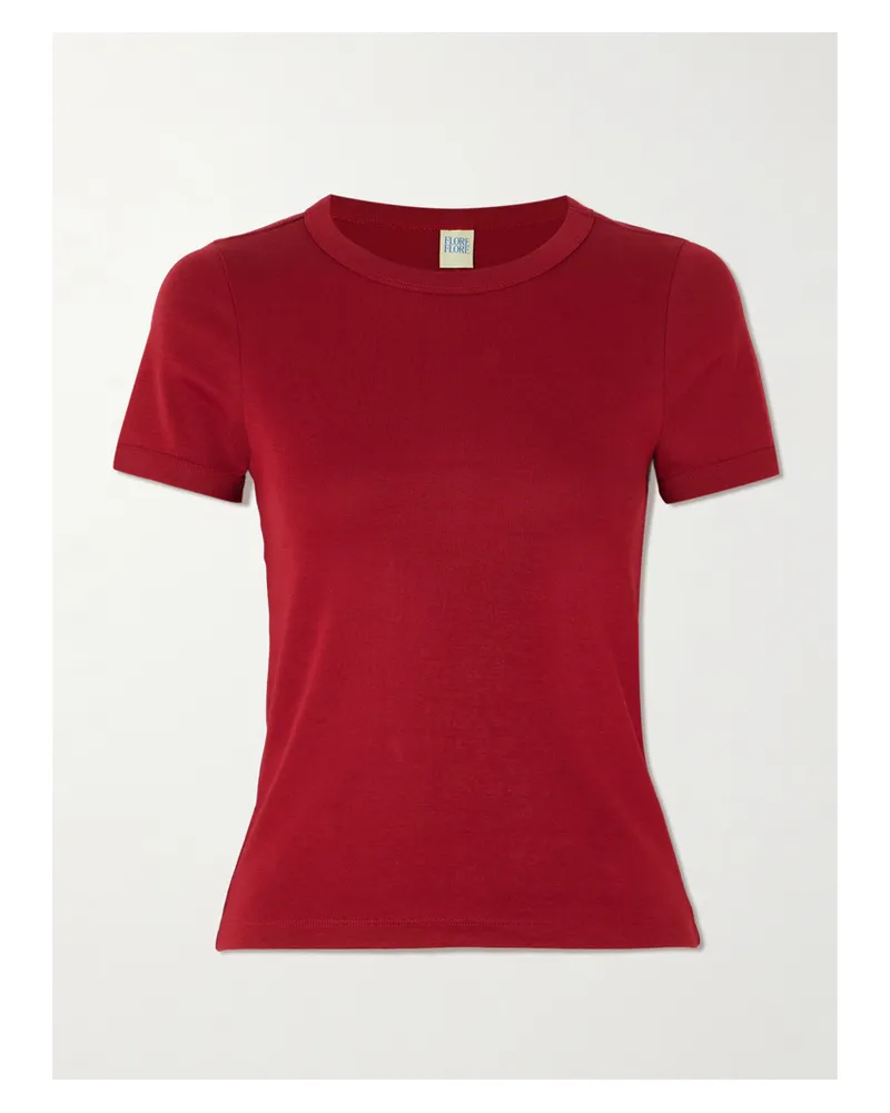 Flore Flore Car Ribbed Organic Cotton-jersey T-shirt - Burgundy Burgundy