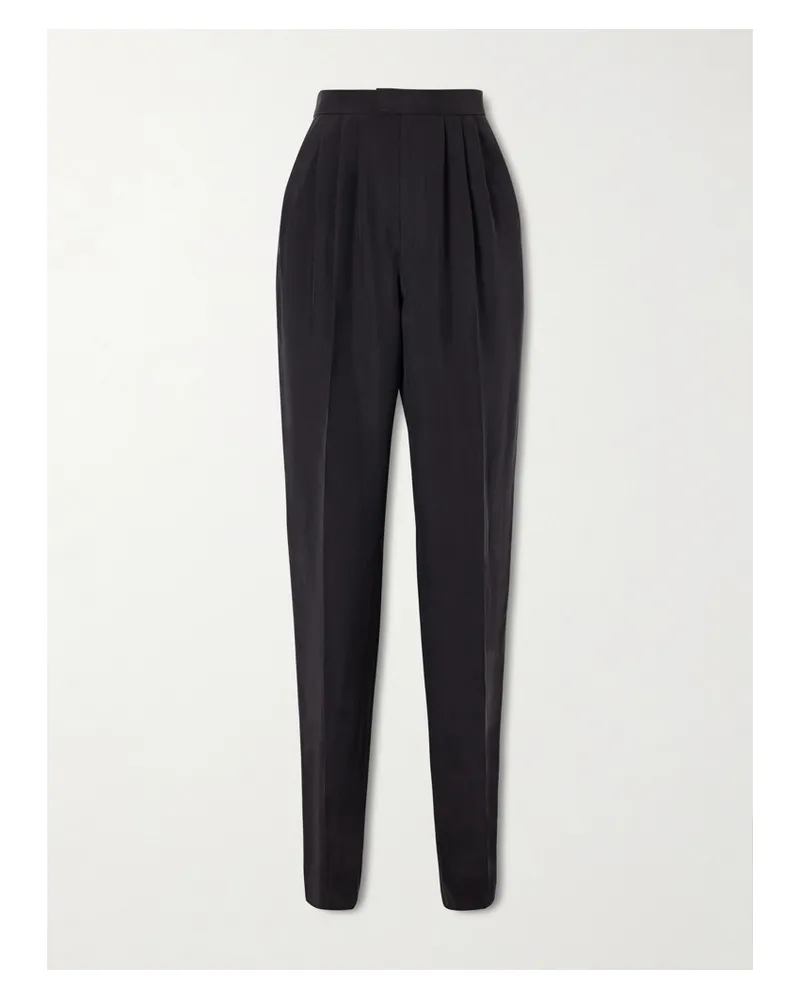 Saint Laurent Pleated Silk-habotai Straight-leg Pants - Burgundy Burgundy