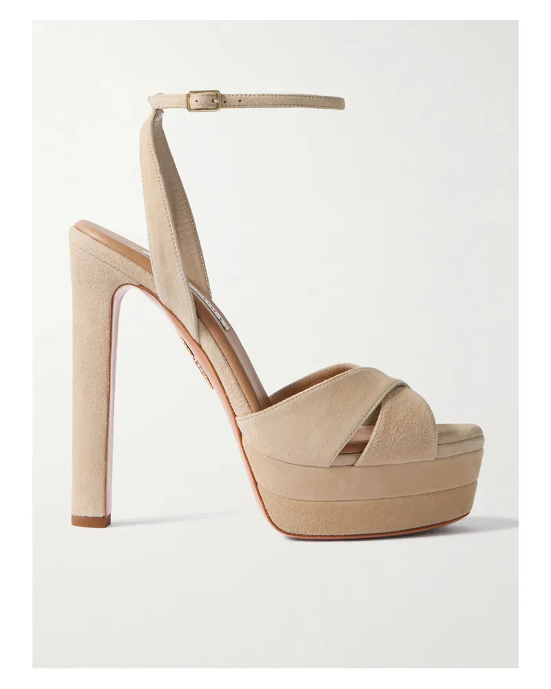 Aquazzura Divine Plateau 130 Suede Platform Sandals - Neutrals Neutrals