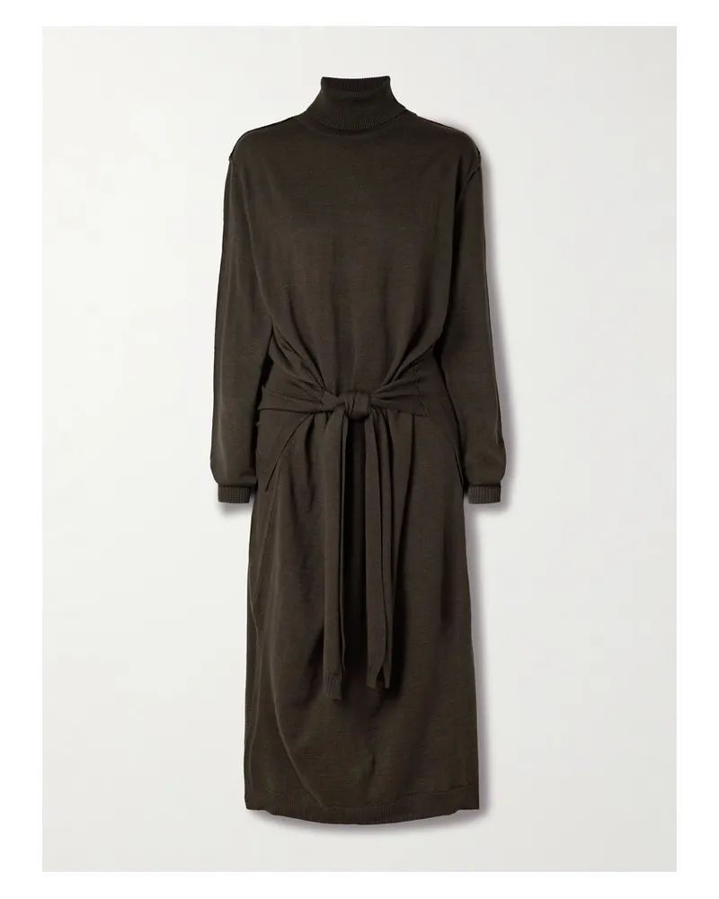Christophe Lemaire Midikleid Aus Einer Wollmischung Mit Rollkragen Und Bindegürtel - Braun Braun