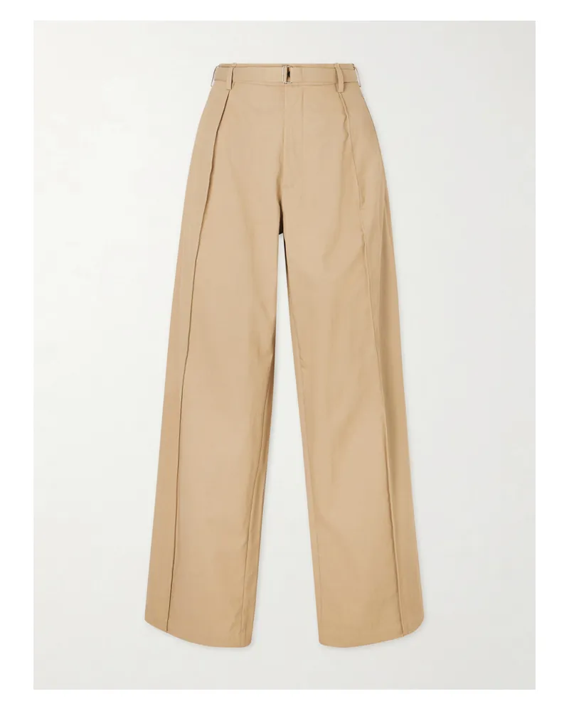 Co Belted Cotton And Linen-blend Wide-leg Pants - Brown Brown