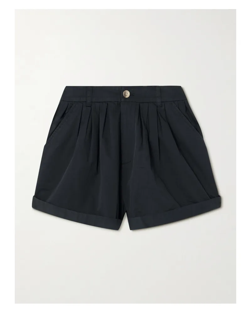DÔEN Paige Pleated Organic Cotton-poplin Shorts - Black Black