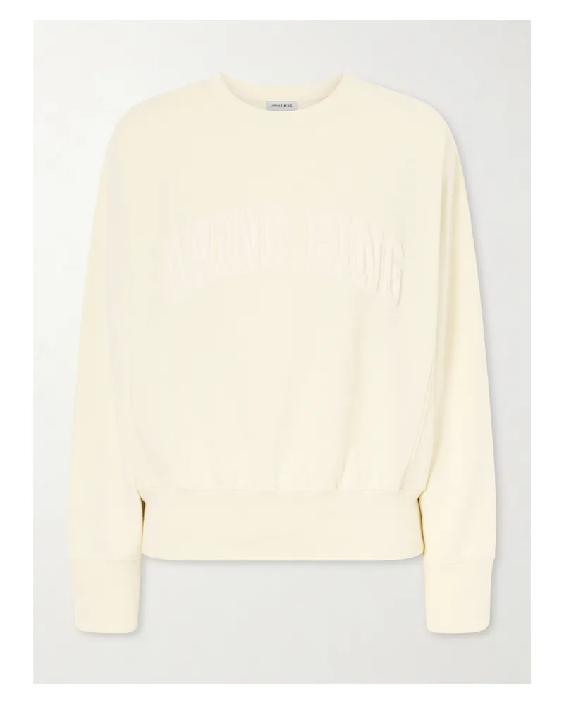 Anine Bing Appliquéd Cotton-fleece Sweatshirt - Neutrals Neutrals