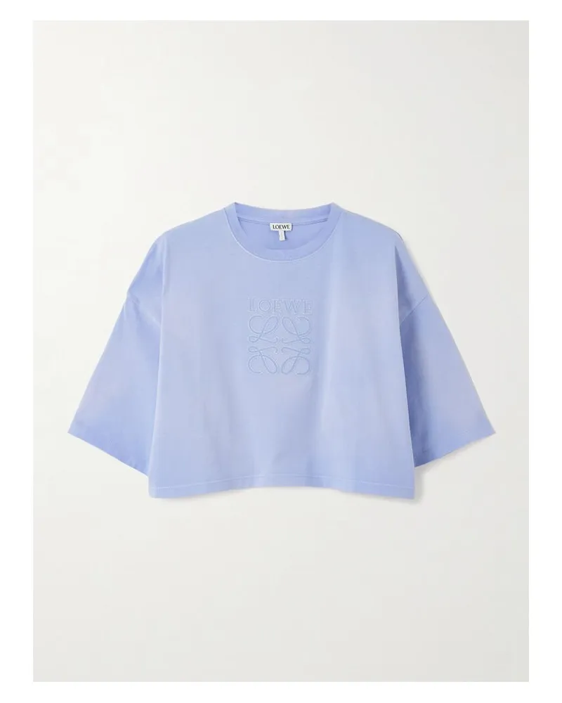 Loewe Verkürztes T-shirt Aus Baumwoll-jersey Mit Stickerei - Blau Blau