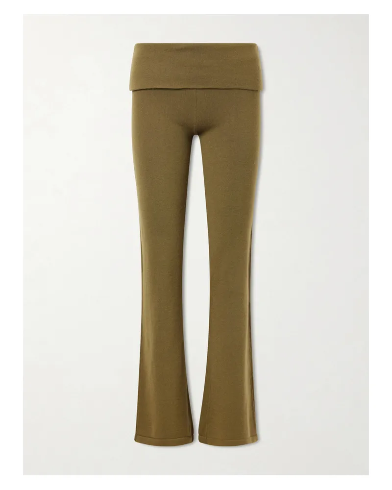 The Elder Statesman Flared Cashmere Pants - Green Green
