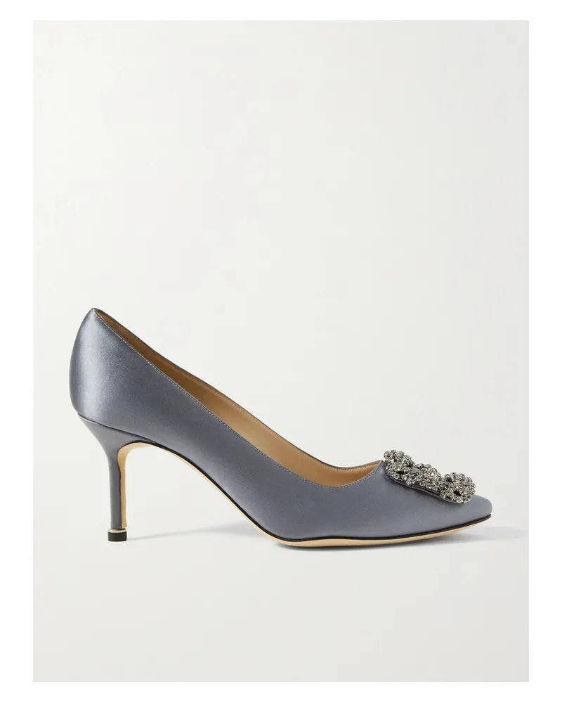 Manolo Blahnik Hangisi 70 Crystal-embellished Satin Pumps - Blue Blue
