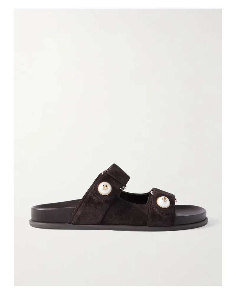 Jimmy Choo Fayence Pantoletten Aus Veloursleder Mit Kunstperlen - Braun Braun