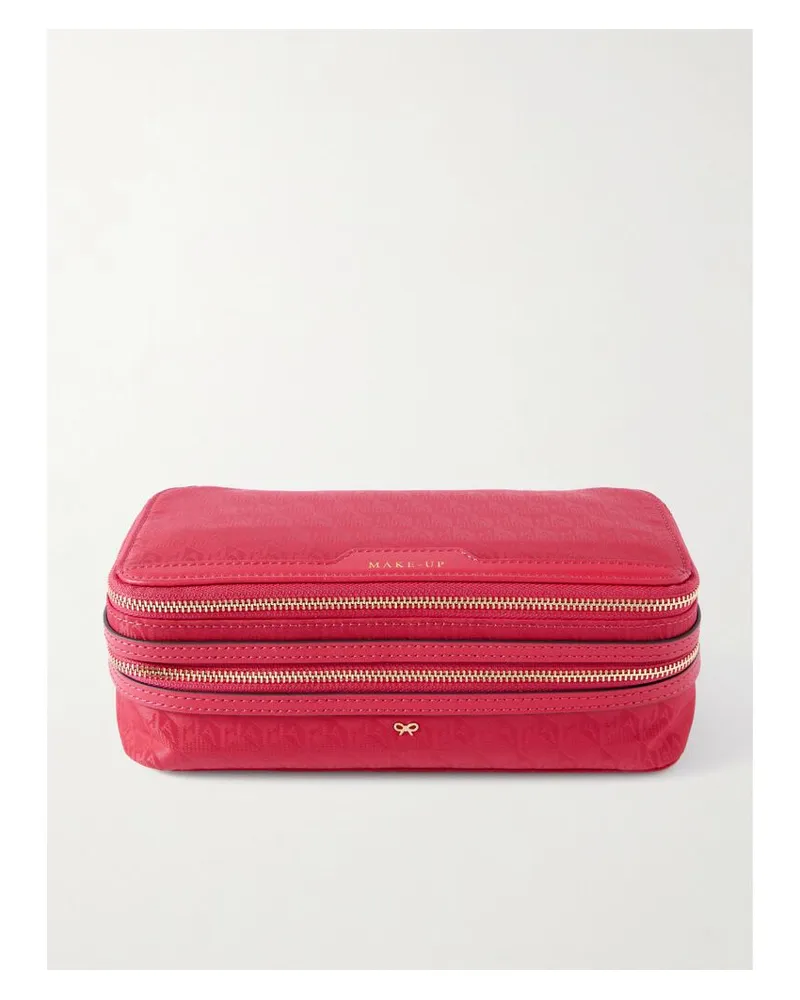 Anya Hindmarch Make-up Kosmetiktasche Aus Jacquard Mit Lederbesätzen - Lila Lila