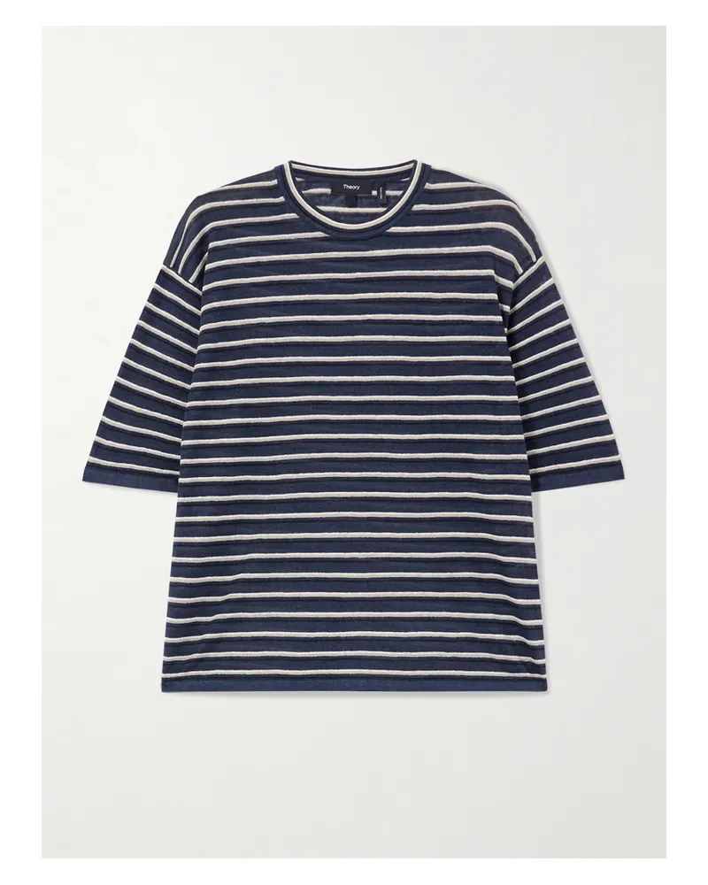 Theory T-shirt Aus Einer Gestreiften Leinenmischung - Blau Blau