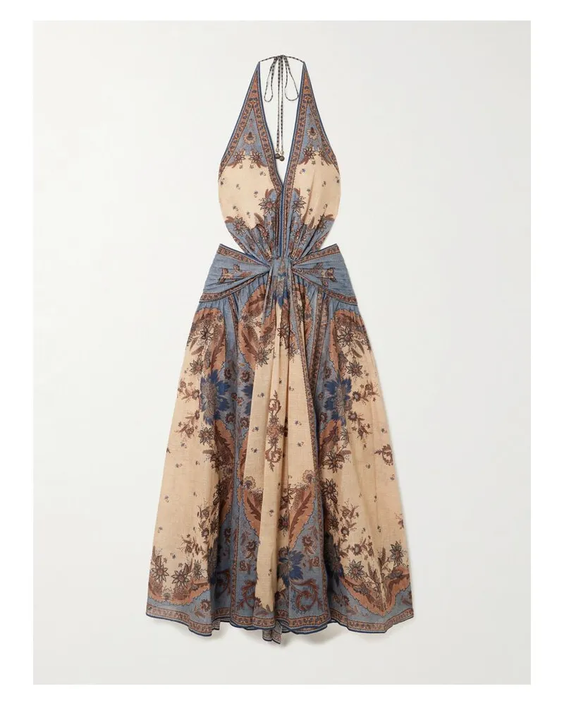 Zimmermann Ascension Rückenfreies Neckholder-maxikleid Aus Bedrucktem Baumwoll-voile - Neutral Neutral