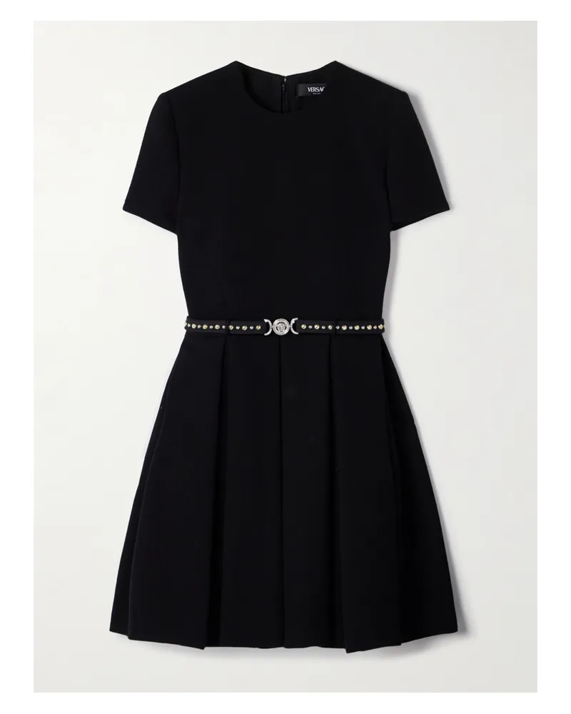 Versace Belted Wool-crepe Mini Dress - Black Black