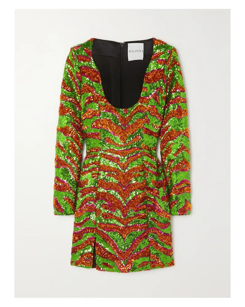 HALPERN Minikleid Aus Tüll Mit Pailletten Und Zebraprint - Grün Grün