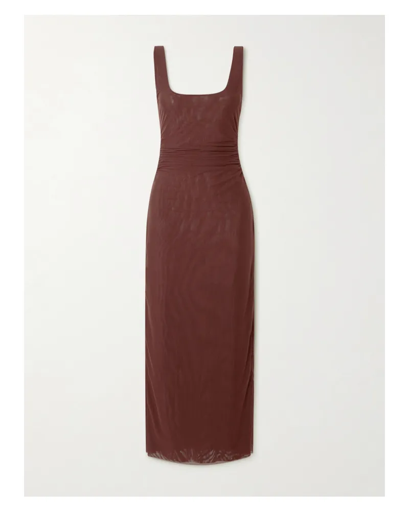 SIR Jacques Rückenfreies Midikleid Aus Stretch-mesh Mit Raffungen - Braun Braun
