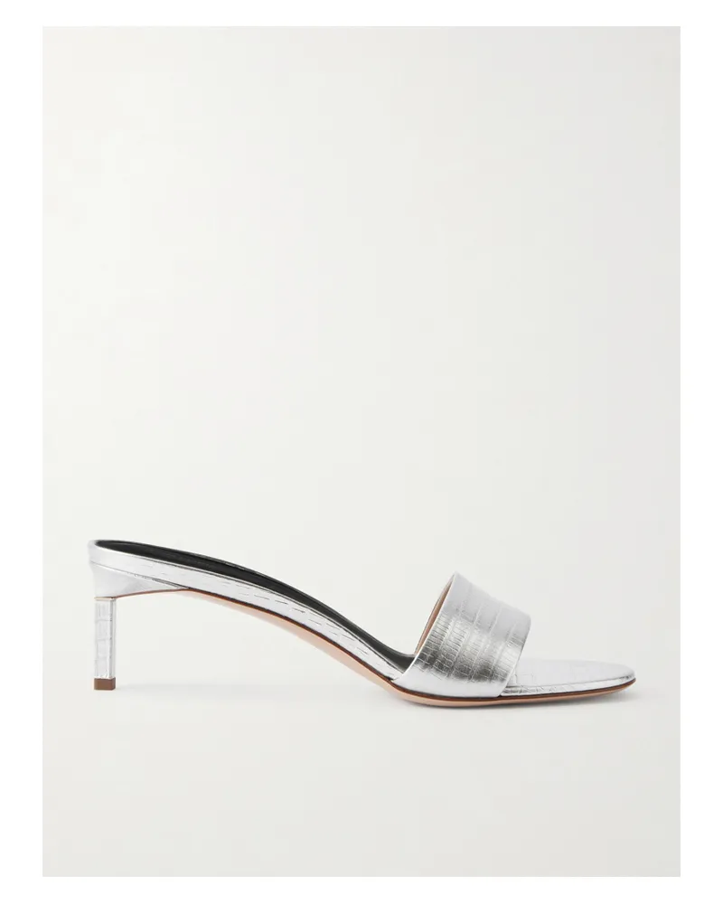 Tom Ford Lizard-effect Metallic Leather Mules - Silver Silver
