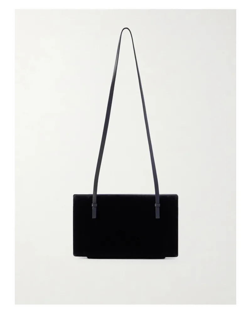 Totême Leather-trimmed Velvet Shoulder Bag - Black Black