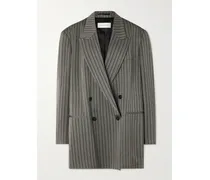 Doppelreihiger Oversized-blazer Aus Gestreiftem Twill - Grau