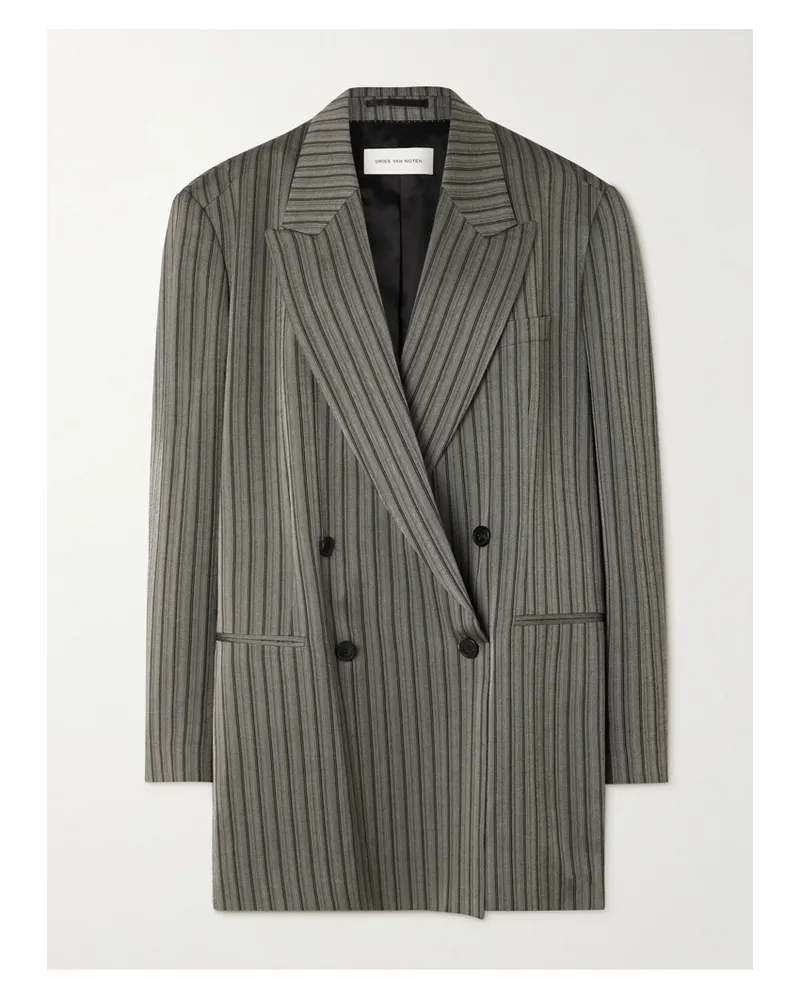 Dries van Noten Doppelreihiger Oversized-blazer Aus Gestreiftem Twill - Grau Grau