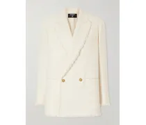 Double-breasted Frayed Wool And Cotton-blend Tweed Blazer - Neutrals
