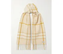 Fringed Checked Cashmere Scarf - Cream
