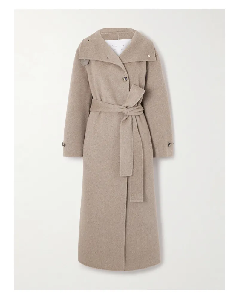 Proenza Schouler Corey Belted Leather-trimmed Wool-blend Coat - Neutrals Neutrals