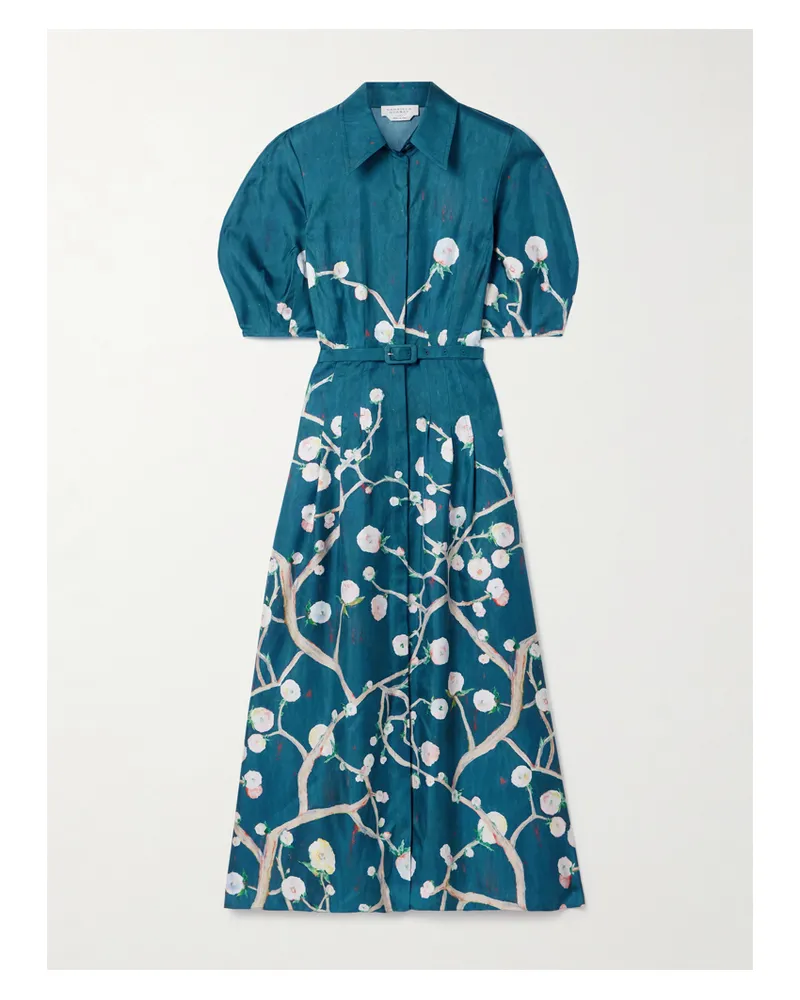 Gabriela Hearst Maude Midi-hemdblusenkleid Aus Seiden-twill Mit Blumenprint Und Gürtel - Blau Blau