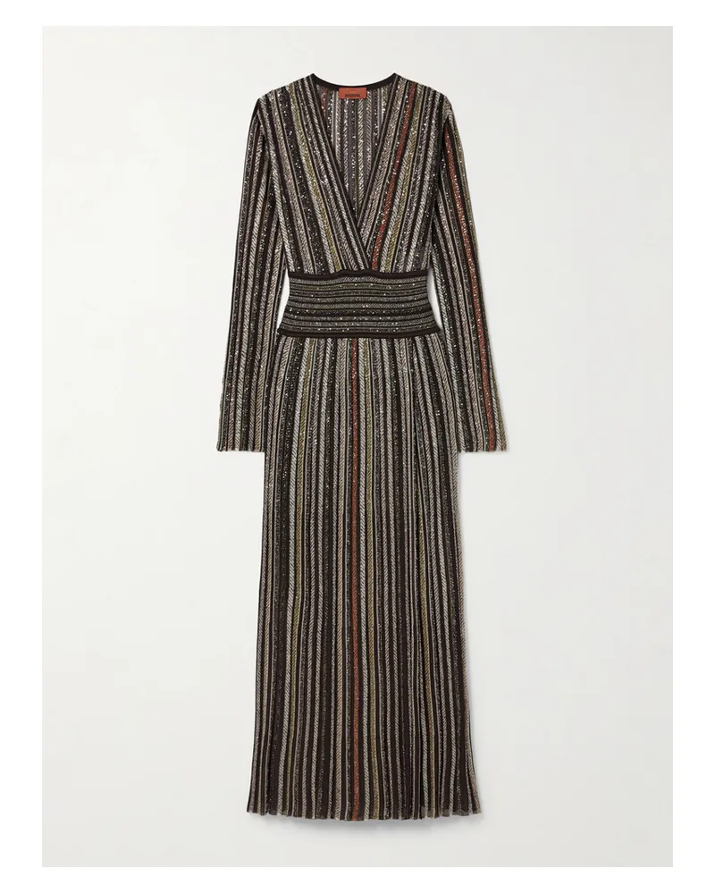 Missoni Maxikleid Aus Gestreiftem Jersey Mit Pailletten Und Wickeleffekt - Schwarz Schwarz