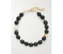 Oria Gold-plated, Pearl And Horn Beaded Necklace - Black