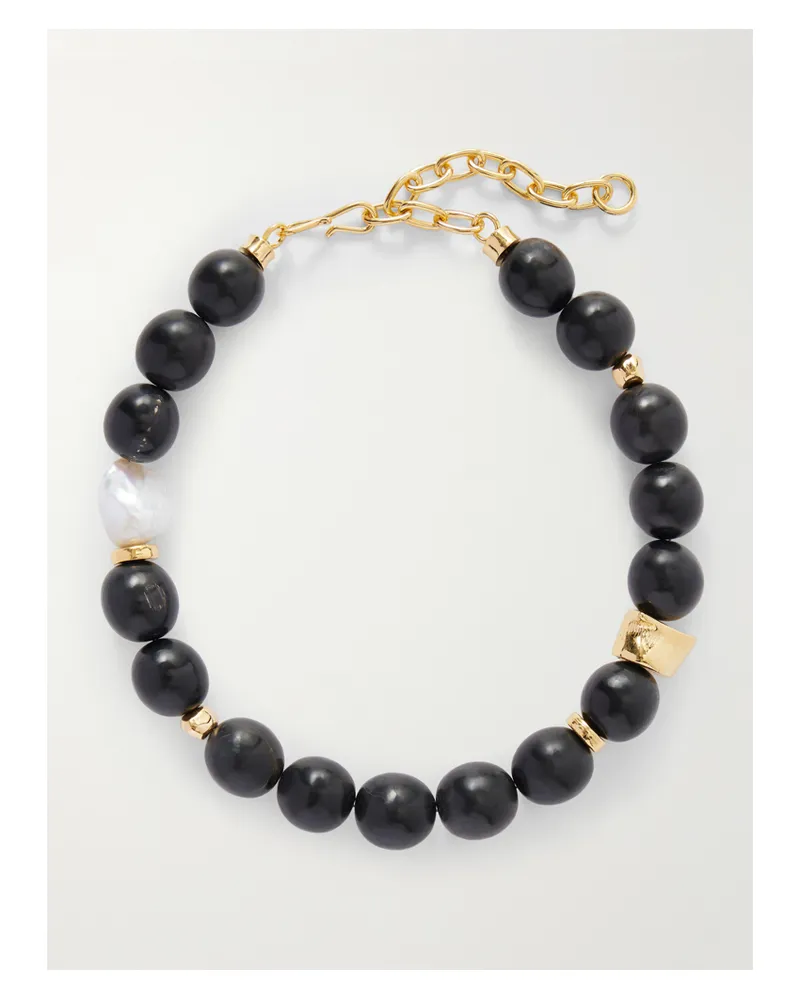 Lizzie Fortunato Oria Gold-plated, Pearl And Horn Beaded Necklace - Black Black