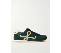 Ballet Runner 2.0 Logo-appliquéd Leather, Canvas And Suede Sneakers - Green