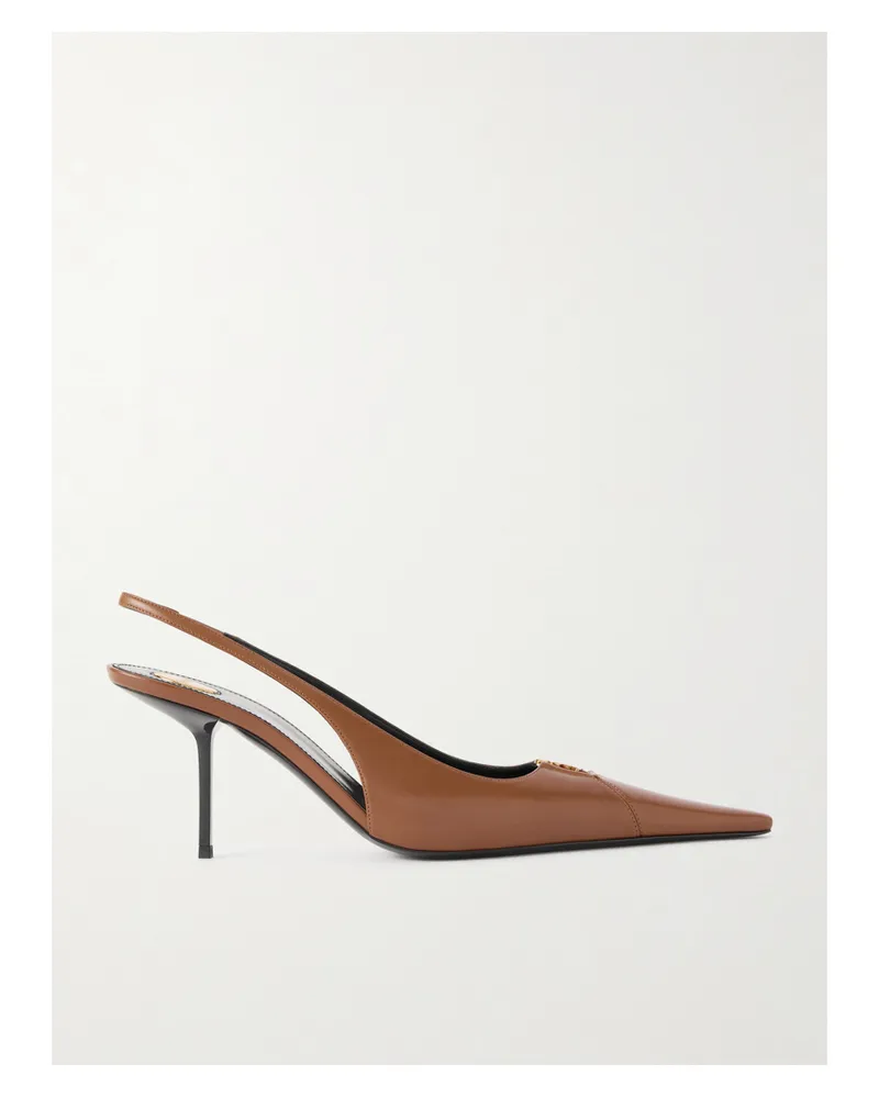 Saint Laurent Babylone Logo-embellished Leather Slingback Pumps - Brown Brown