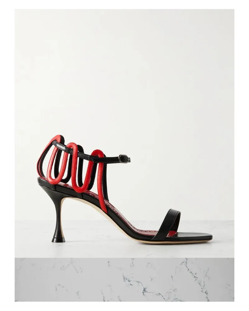 Manolo Blahnik Chafarsan 70 Zweifarbige Sandalen Aus Leder - Schwarz Schwarz