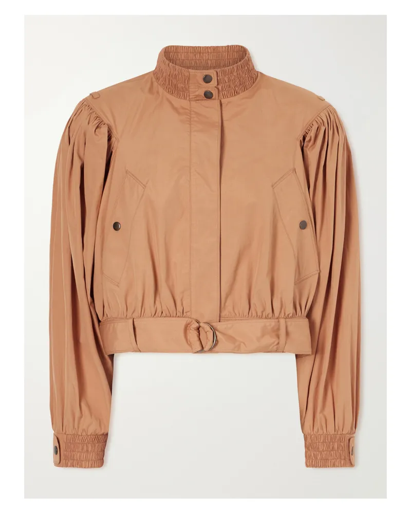 Chloé Cropped Belted Gathered Cotton-poplin Jacket - Neutrals Neutrals