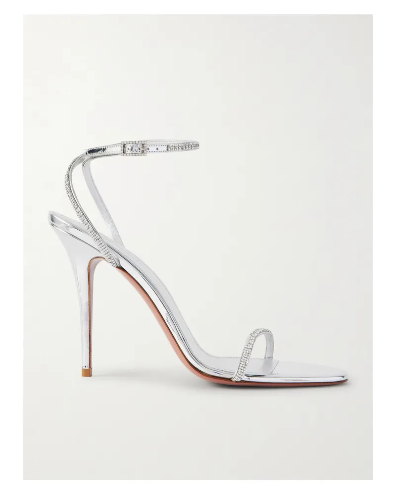 Amina Muaddi Diamante Sandalen Aus Metallic-leder Mit Kristallen - Silber Silber