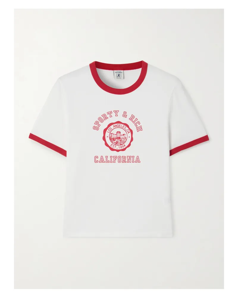 SPORTY & RICH California Zweifarbiges T-shirt Aus Baumwoll-jersey Mit Print - Rot Rot