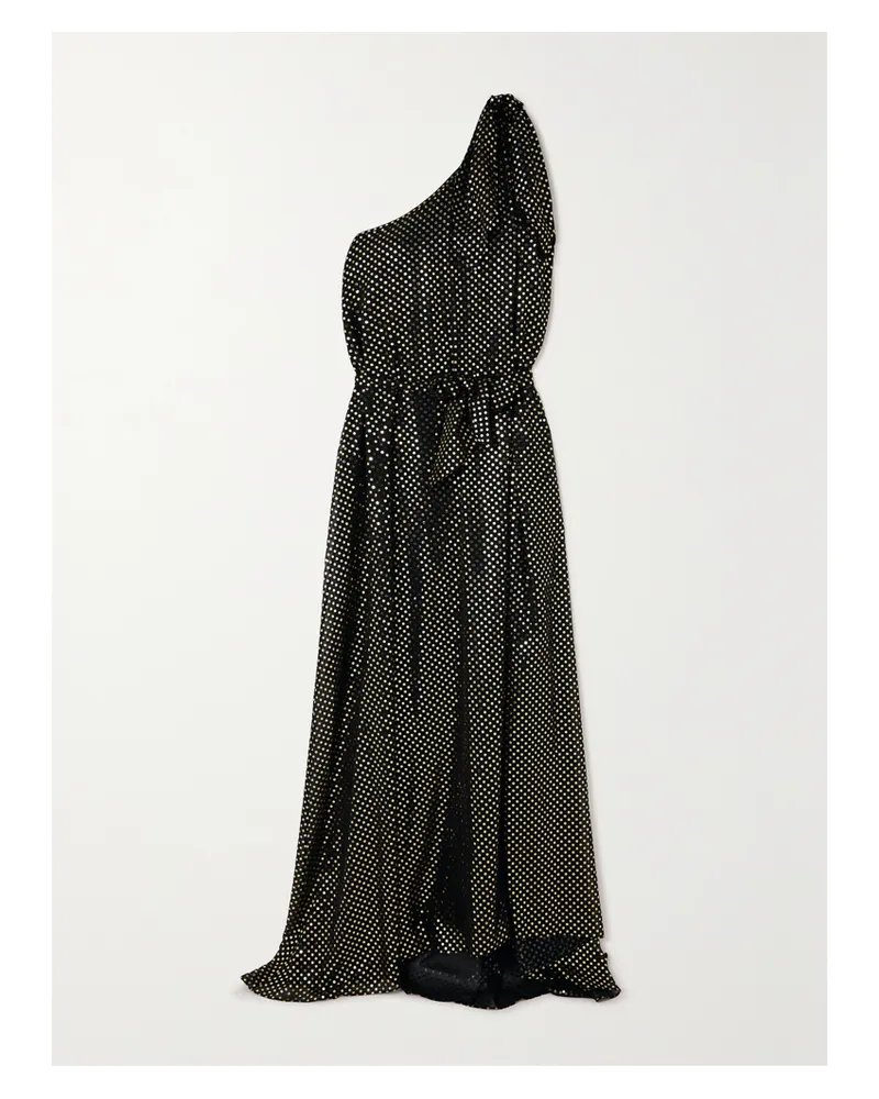 HALPERN Asymmetrische Robe Aus Chiffon Mit Metallic-punkten Und Schleife - Schwarz Schwarz