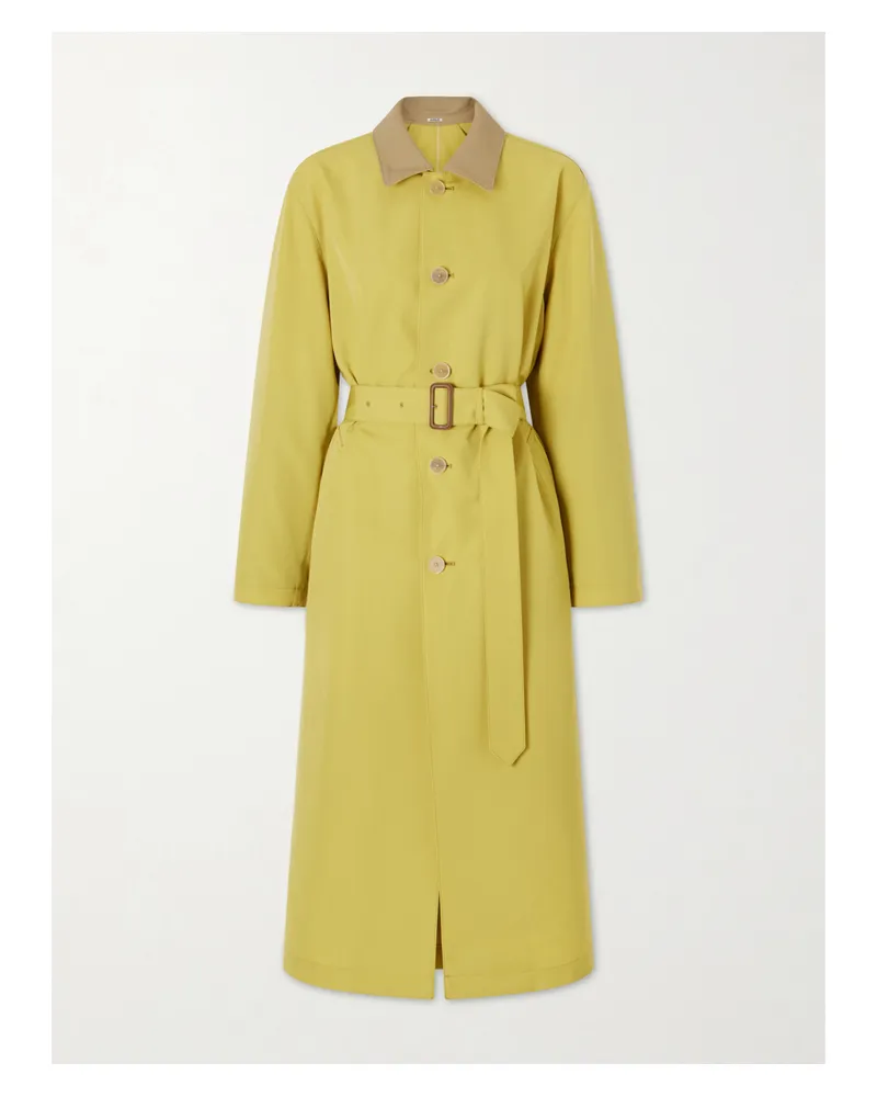 AURALEE Belted Wool-canvas Trench Coat - Yellow Yellow