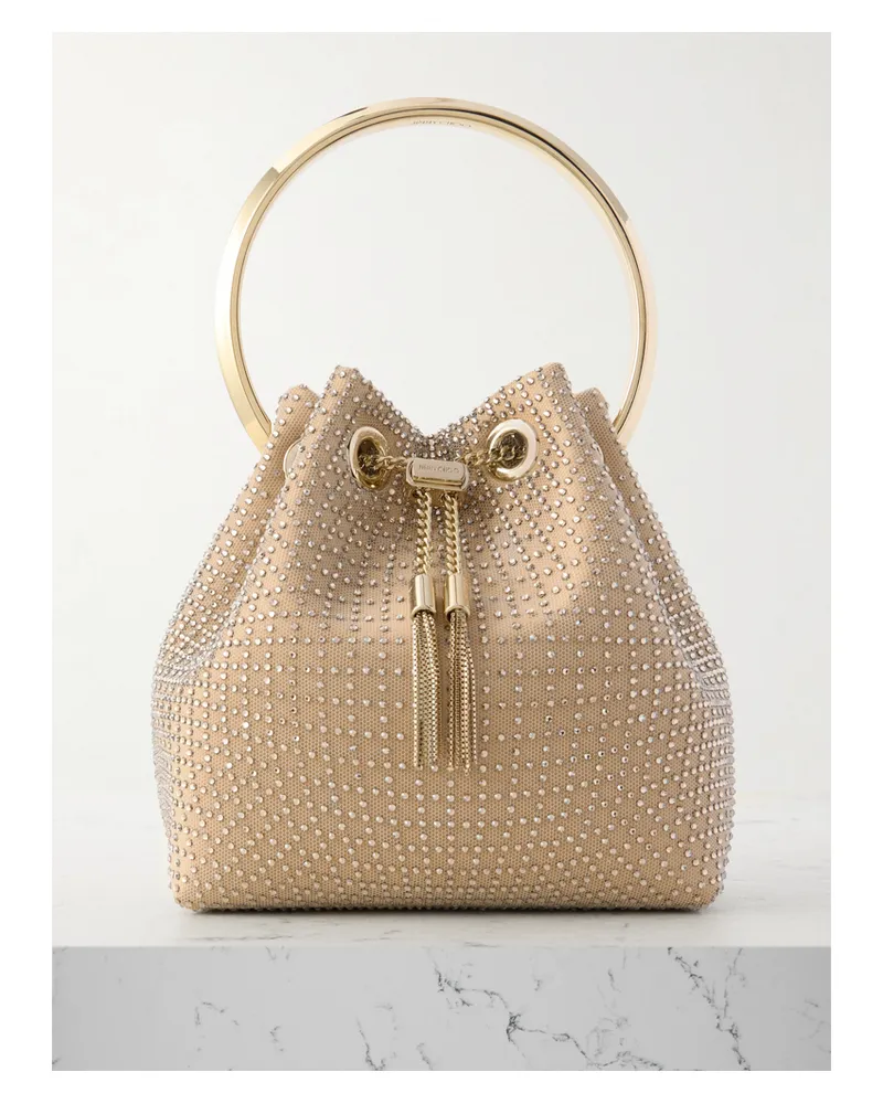 Jimmy Choo Bon Bon Crystal-embellished Mesh And Satin Bucket Bag - Gold Gold