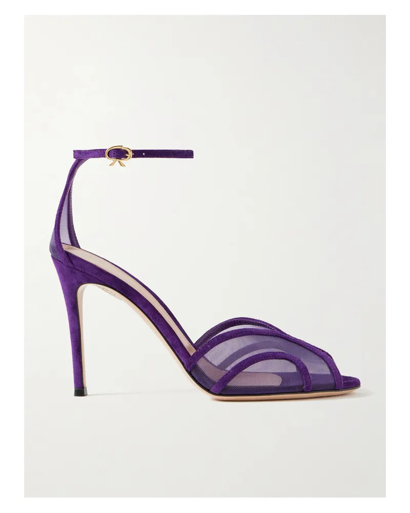 Gianvito Rossi 95 Sandalen Aus Mesh Mit Besätzen Aus Veloursleder - Lila Lila
