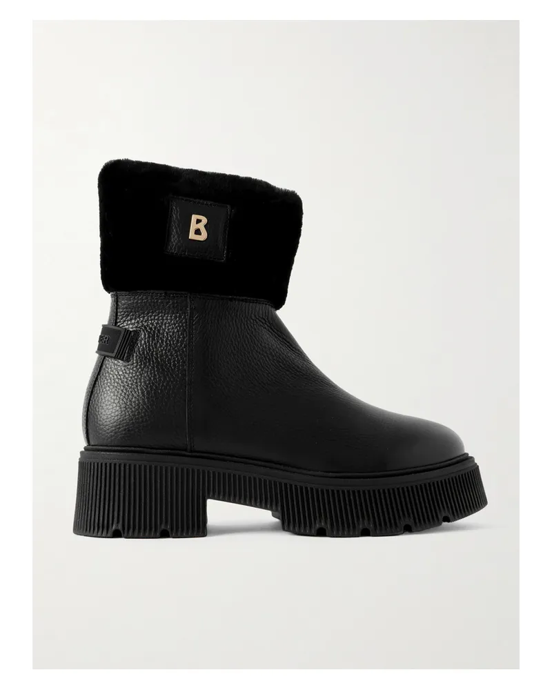 Bogner Turin 6 Ankle Boots Aus Strukturiertem Leder Mit Shearling-besatz - Schwarz Schwarz